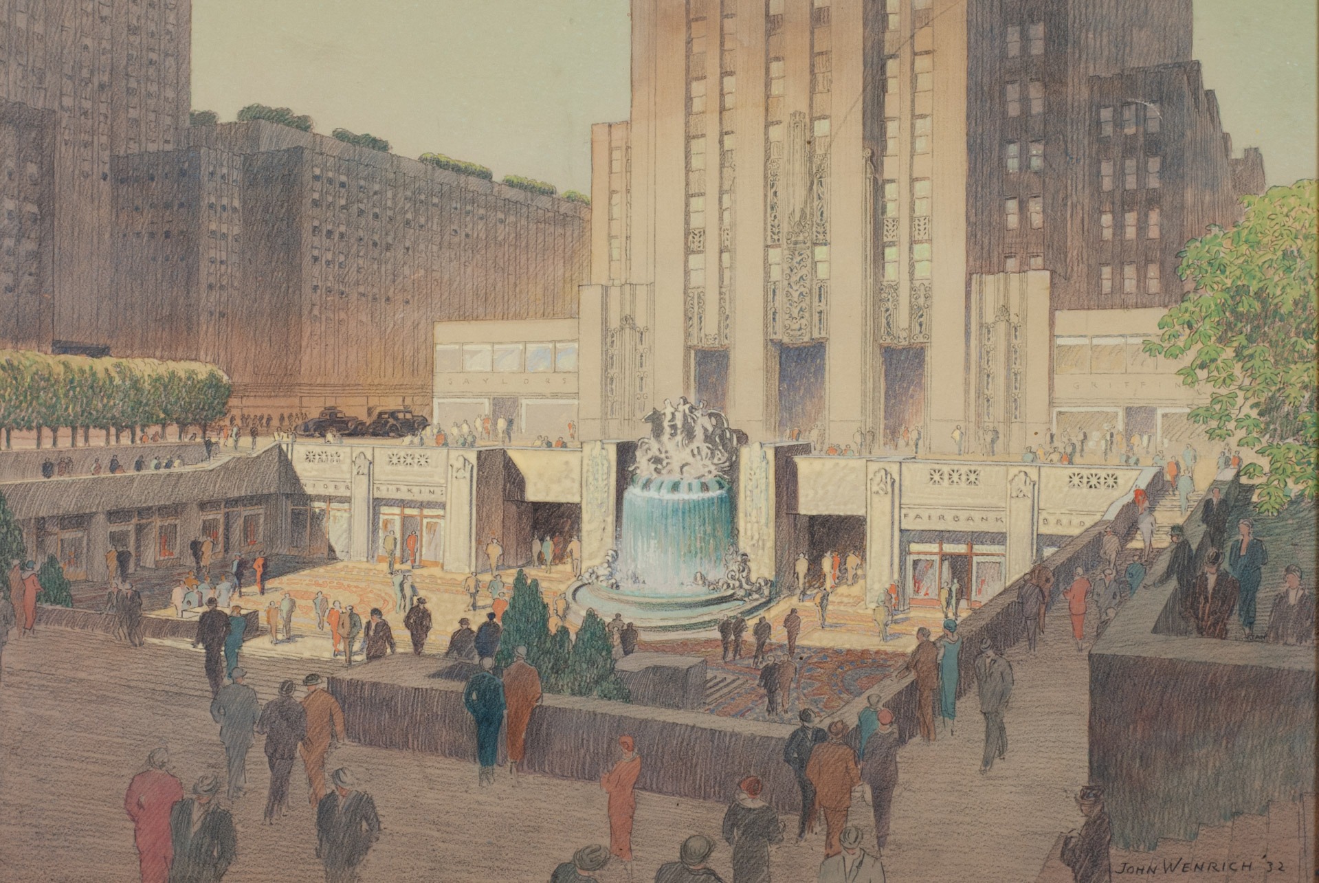 Illustration of Rockefeller Center Plaza by John Wenrich, 1932